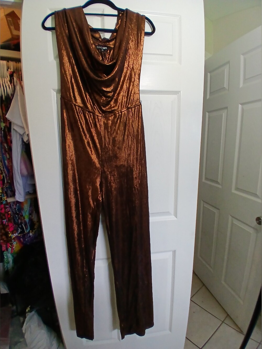 Fashion Nova Bronze Metallic Halter Jumpsuit - Picture 7 of 15